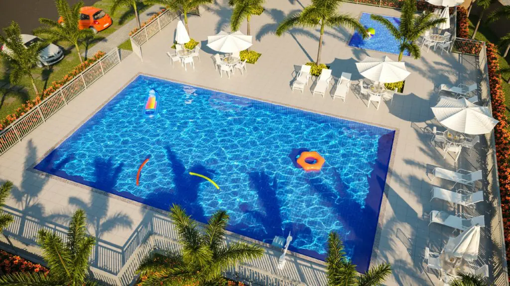 Conheça o Amazonas Meu Lar e realize o sonho da casa própria Perspectiva da piscina do Parque Ville Violeta, empreendimento da Direcional em Manaus/AM