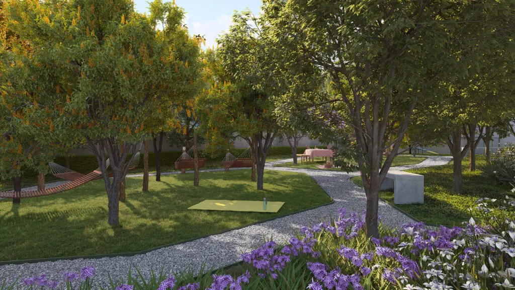 Imagem do Bosque do Holistic Residence, empreendimento da Direcional na Barra Funda - SP.