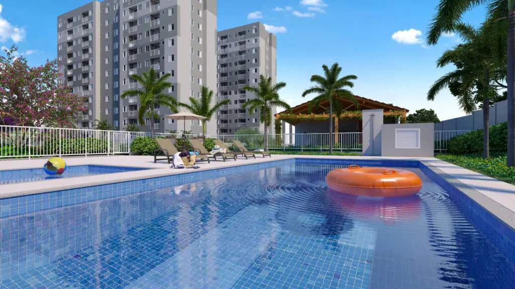 Imagem das piscinas do Seleto Amoreiras, empreendimento da Direcional em Campinas