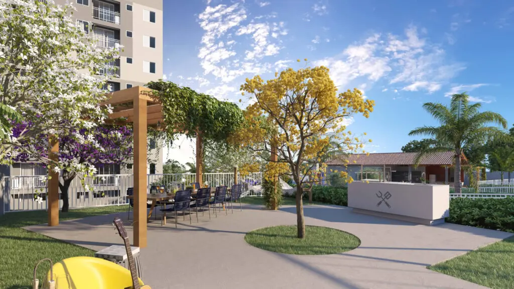 Imagem da praça do empreendimento da Direcional que será lançado na região de Amoreiras, Campinas