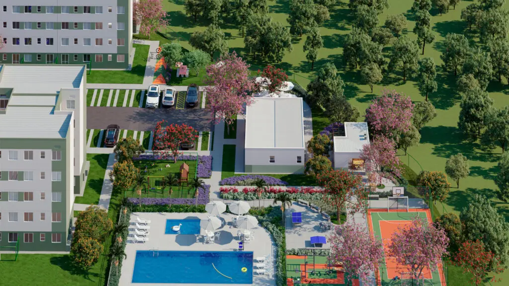 Como funciona o financiamento imobiliário na Caixa? Área de lazer do Conquista Jardim Botânico, empreendimento Minha Casa, Minha Vida da Direcional em Manaus-AM